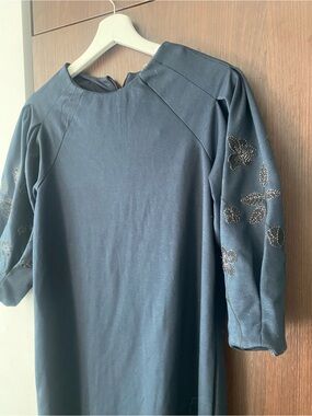 H&M Navy Shift Dress with Embroidered Sleeves